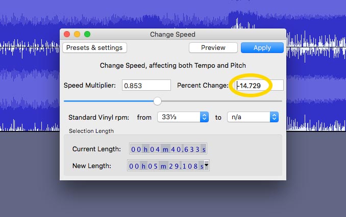 Paste the speed percent change of the track