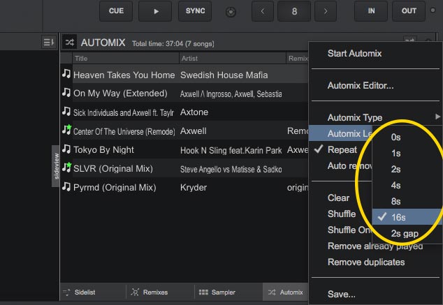 Select the time lenght of the transitions