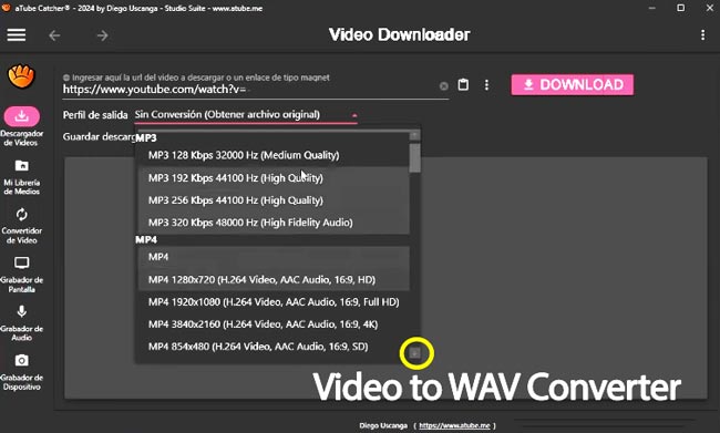 Screenshot of the video to WAV converter aTube Catcher