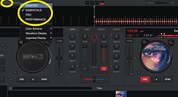 Layouts of Virtual DJ: not in all of them is it possible to find the key