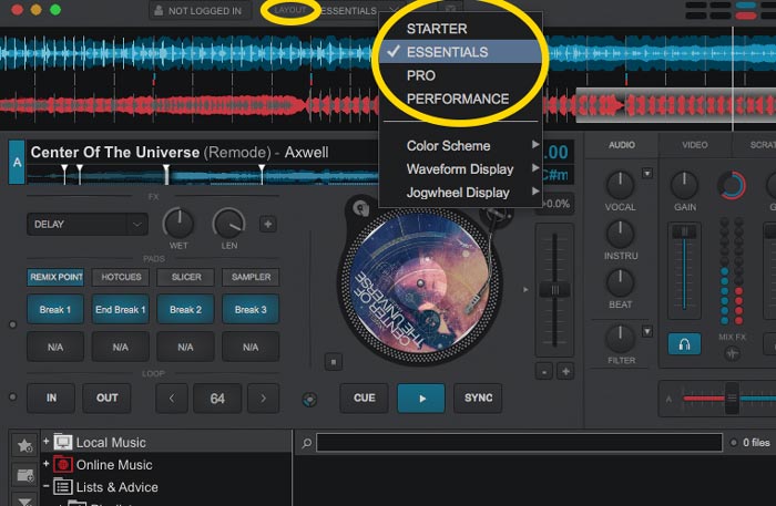 Selecting the layout on VDJ (Step 2)