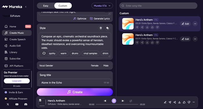 Mureka - AI to generate full songs - Screenshot