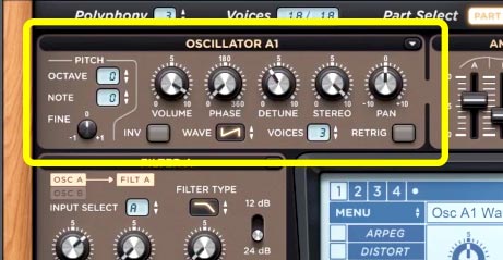 Oscillator of a synthesizer