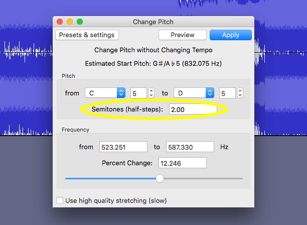 Change the key by adding or subtracting semitones