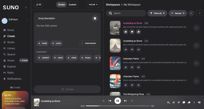 Screenshot of Suno AI