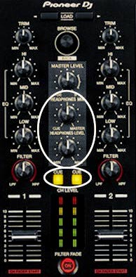 Commandes pour la pré-écoute de la table de mixage