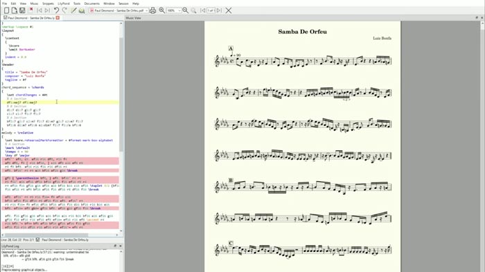 LilyPond logiciel de notation musicale - capture d’écran