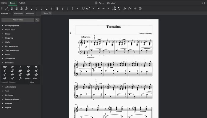 MuseScore, logiciel de notation musicale - Capture d’écran