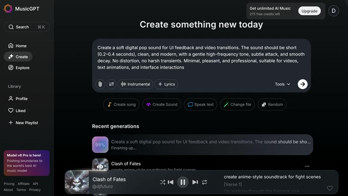 MusicGPT - gera música, efeitos de áudio e vozes por meio de inteligência artificial - Captura de tela