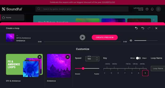 Captura de tela do Soundful criando música com IA