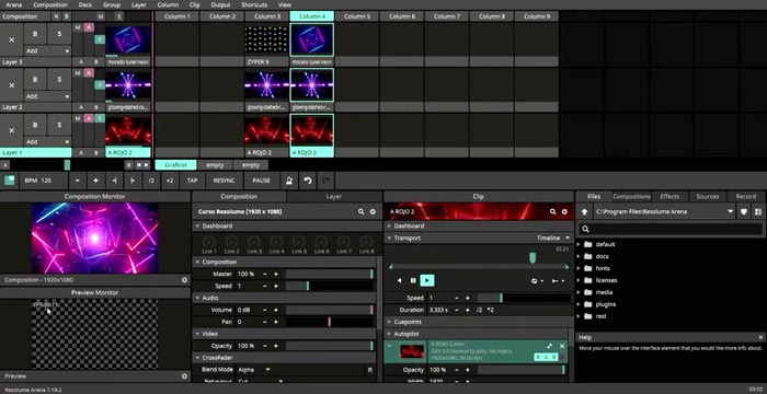 Resolume Arena - Captura de pantalla